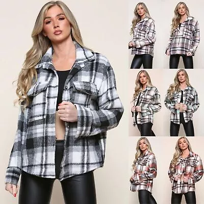 Buy Womens Long Sleeve Casual Winter Shirt Ladies Check Fleece Jacket Tunic Shacket • 18.99£