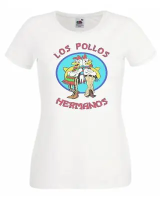 Buy Ladies White Los Pollos Hermanos Gustavo Fast Food TV Show T-Shirt • 12.95£