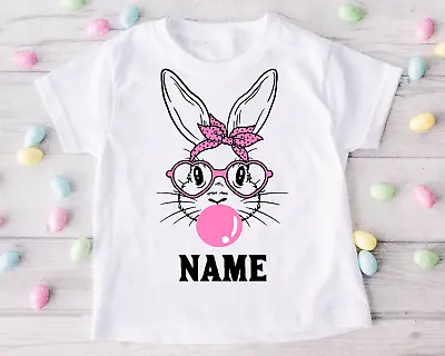Buy Easter Girl Bunny Rabbit T Shirt Personalised Egg Hunt Kids 1-8+ Years • 3.99£