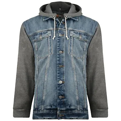Buy Men’s KAM Big Size Hooded Western Classic Denim Jacket Jersey Sleeves L-8XL • 21.99£