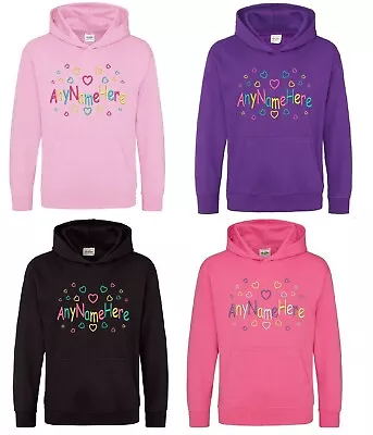 Buy Personalised Embroidered Girly Hearts Design Hoodie, Girls Hoody Size 1-13 Years • 24.95£