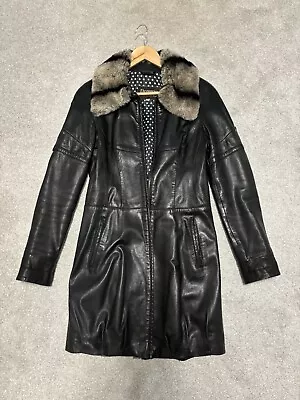 Buy Demure Leather Black Jacket With Faux Fur Collar Size 38 / UK 8-10 / S • 180£