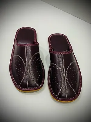 Buy Man Handmade Leather Slippers 100% Leather Handcrafted Black Brown Burgundy • 15.20£