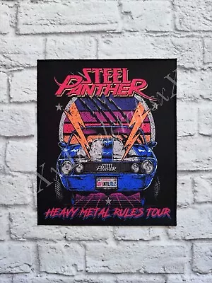 Buy SEW ON PRINTED BACK PATCH JACKET 23.5cm X 19.5cm STEEL PANTHER HEAVY METAL RULES • 28£