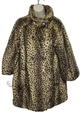 Buy RIVER ISLAND Faux Fur Leopard Print Double Breasted   Dress Coat Size 14 , Boho  • 7.99£