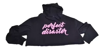 Buy PERFECT DISASTER Women Black Cropped Hoodie Crop Top Hoody Distress Style Size S • 0.99£