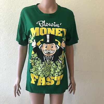 Buy Monopoly Kelly Green T-Shirt Women’s Size M Short Sleeves Blowin Money Fast Tee • 19.84£