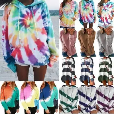 Buy Women Tie Dye Hoodies Sweatshirt Ladies Loose Hooded Tops Pullover Jumpers Tops# • 15.43£