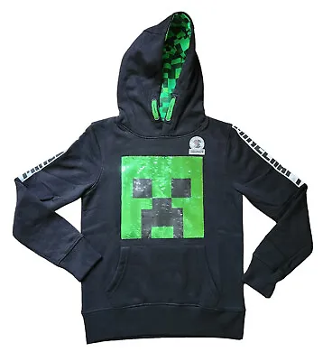 Buy Kids Boys Hoodie Minecraft Creeper Sequin Gamers Hooded Top Age 9-16 Years Black • 12.99£