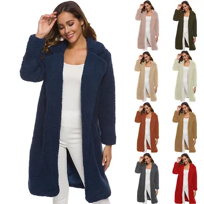 Buy UK Women Coat Long Knee Jacket Ladies Teddy Bear Faux Fur Jacket Lapel Outwear • 9.99£