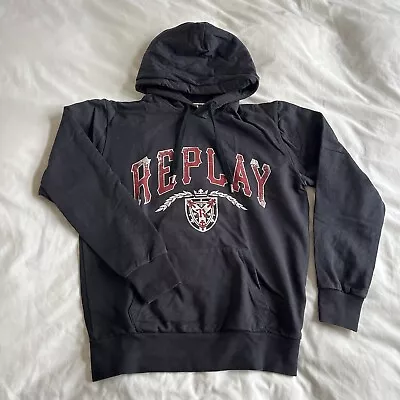 Buy Replay Navy Red Graphic Logo Hoodie (M) • 12£