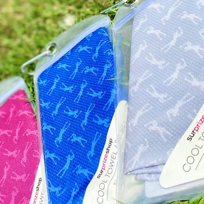 Buy Long Golf Cool Scarf / Cool Towel Wet Squeeze, Shake Go! Pink Purple Blue / Grey • 9£