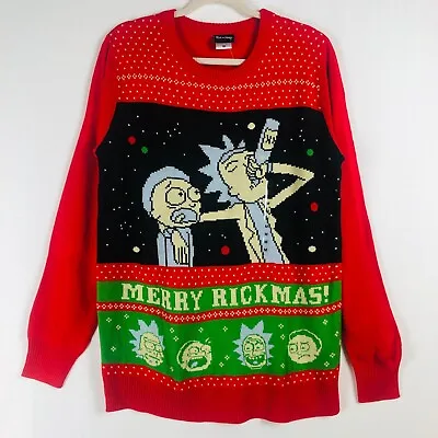 Buy NWT Rick And Morty UGLY Christmas Sweater Size Medium Red Graphic Weave  • 24.02£