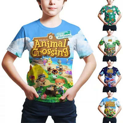 Buy Boy Girls Kids Animal Crossing Printed Short SleeveTop T-shirt Summer Blouse Tee • 9.46£