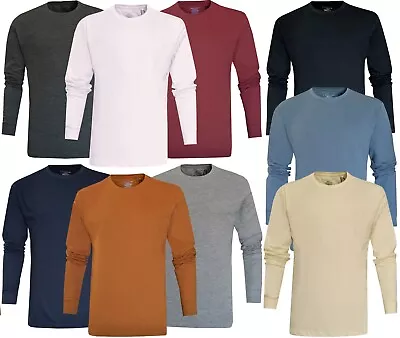 Buy Long Sleeve T-shirt Plain Ribbed Cuffs Classic Crew Neck Casual Tee Tops M- 3XL • 7.98£