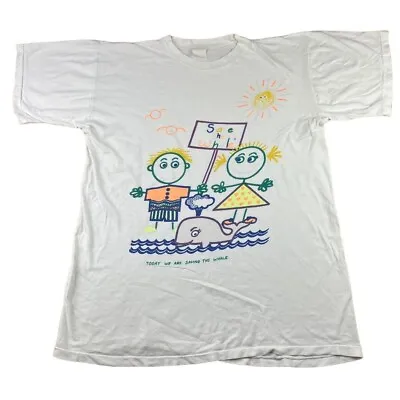 Buy Vintage T Shirt Single Stitch Save The Whale Graphic Tee 90s Hipster Y2k • 30£
