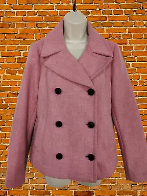Buy Womens Next Size Uk 10 Pink Wool Blend Double Breasted Pea Coat Jacket Unlined • 16.99£
