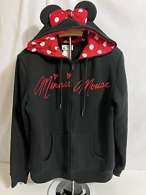 Buy Disney Parks Minnie Mouse Jacket Womens Large Black Full Zip Hoodie With Ears • 16£