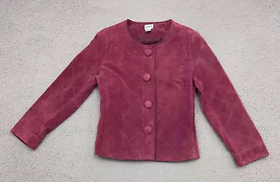 Buy Chicos Jacket Womens Size 1 Berry Pink Leather Suede Stitch Pattern Button Snap • 38.91£