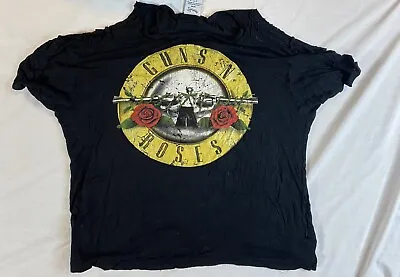Buy Guns And Roses Women Black Print Short Sleeve Top Size SM • 7.72£