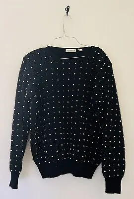 Buy VTG 90s Liz Claiborne Wool & Angora Gold Beaded Soft Black Knit Heavy Sweater L • 38.43£