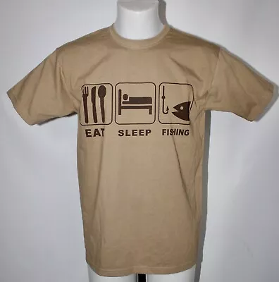Buy Mens Brown Eat Sleep Fishing Short Sleeve T Shirt Top Fisherman Angler Medium • 4.99£