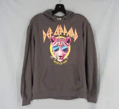 Buy DEF LEPPARD Rock Of Ages GRAY W/Pink Leopard COTTON BLEND Rock Band HOODIE Sz M • 9.02£