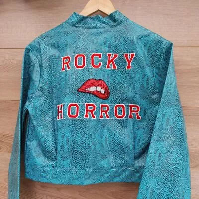 Buy  Reworked Blue Faux Snake Skin Jacket  Rocky  Horror On Back Large • 39.99£