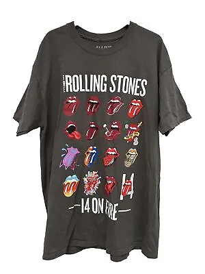 Buy Rolling Stones Official 2014 On Fire Tour T-shirt Green Grey Logos Unisex Large • 10.35£