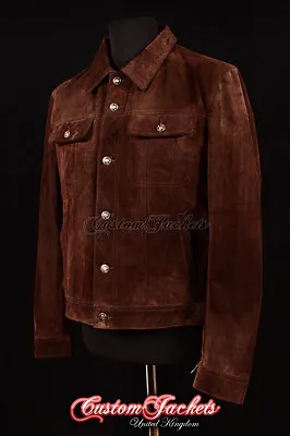 Buy Men's TRUCKER Suede Leather Jacket Western Classic Denim Style Shirt Jacket 1280 • 85.53£