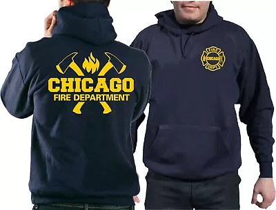 Buy CHICAGO FIRE Dept. Axes And Flames In Yellow, Navy Hoodie • 37.16£