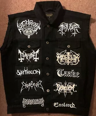 Buy Black Metal Battle Jacket Cut-Off Denim Vest Bathory Rocker + 10 Mayhem Emperor • 112.66£