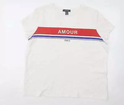Buy Primark Womens White Cotton Basic T-Shirt Size 14 Round Neck - Amour Paris • 5£
