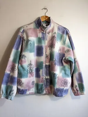 Buy Ladies Vintage Crazy Fleece Jacket Size M Petite 10 12 Pastel Flower Pattern Ski • 14.99£