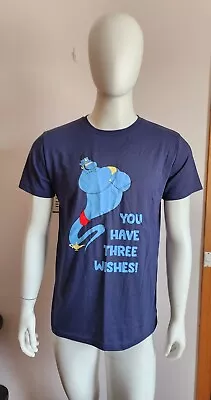 Buy Disney Aladdin Genie Mens 3 Wishes Blue Printed Short Sleeve T Shirt Size S New • 12.52£