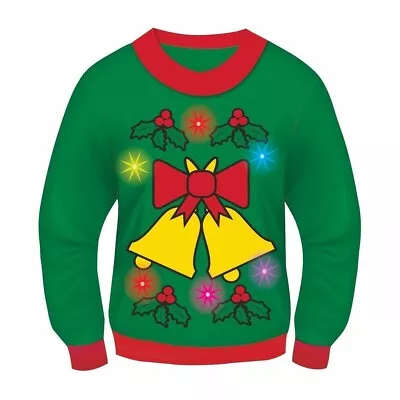 Buy Green Musical Light-Up Jingle Bells Adult Ugly Christmas Sweater • 45.53£
