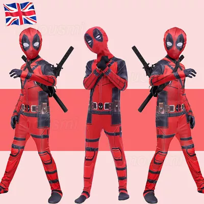 Buy Kids Deadpool Costume Mask Bodysuit Boys Superhero Cosplay Party Fancy Dress • 5.80£