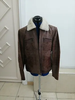 Buy Men Classic Real Buffalo Leather Jacket Gents Casual Brown Outfit Size Medium UK • 49.99£