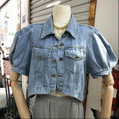 Buy Womens Korean Fashion Puff Sleeve Half Sleeve Short Denim Jeans Jacket Coat SKGB • 41.99£