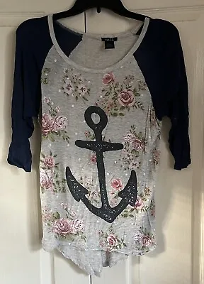 Buy Rue 21 Mid Sleeve Womes Top Roses Anchor Size L Clothing • 5.78£