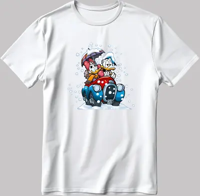 Buy Donald And Daisy Duck Short Sleeve White-Black Men's / Women's T Shirt N191 • 10.98£