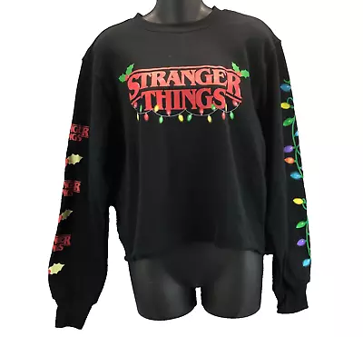 Buy NWT Stranger Things Womens L Christmas Lights Cropped Sweatshirt Sleeve Graphics • 24.06£