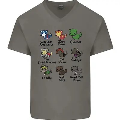 Buy Funny Cat Superheroes Mens V-Neck Cotton T-Shirt • 11.99£