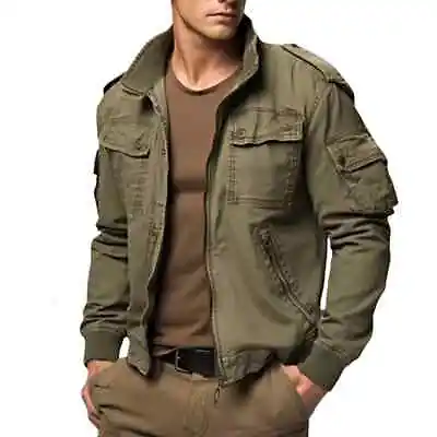 Buy Men's Vintage Military Cargo Jackets Cotton Army Bomber Jacket • 47.92£