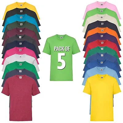 Buy Pack 5 Boys Girls T-Shirts Cotton Plain School Crew Neck Top Fruit Of The Loom  • 11.99£