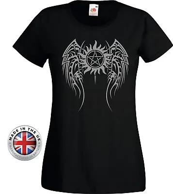 Buy Supernatural Angel Wings Tribal Style Black T Shirt, Unisex+ladies Fitted • 14.99£