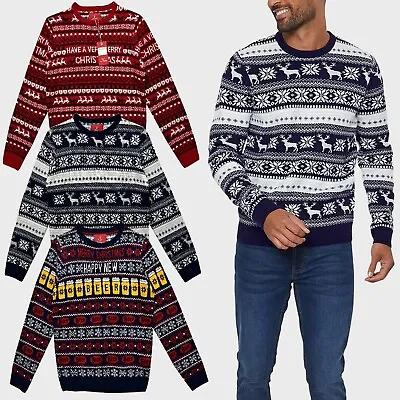 Buy Christmas Xmas Jumpers Mens Knitted Sweater Festive Knitwear Fairisle Reindeer • 14.98£