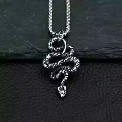 Buy Snake Pendant For Men Silver Stainless Steel Necklace Jewellery Trendy For Him • 10.95£
