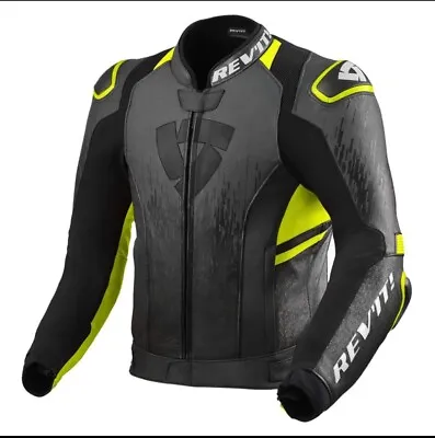 Buy Revit Quantum 2 Motorbike Motorcycle Leather Jacket Anthracite / Yellow / Black • 169£
