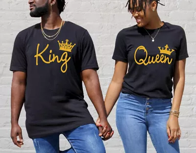 Buy T Shirts Men's Ladies Gold King Queen Crown Print On Black Cotton T Shirt.  • 12.99£